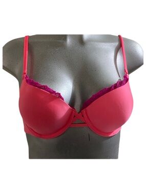 Victoria’s Secret Push Up Demi-Buste Pink Bra Size 34C Lace Trim Sexy Coquette